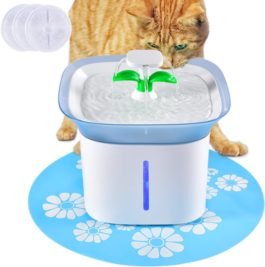 SUPPETS Cat Water Fountain 2.5L(84oz) Automatic Quiet Pet Water Fountain with 3 Replacement Filters / 1 Silicone Non-Slip Mat