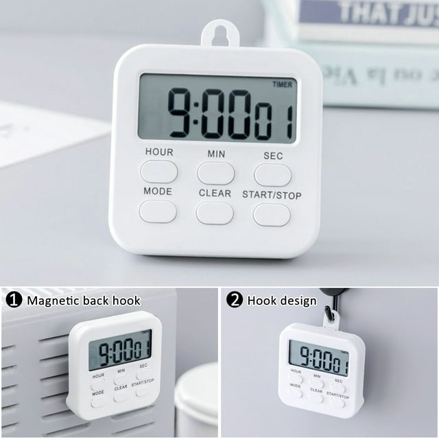 Willstar Digital Timer 2Pcs 24-Hours LCD Kitchen Timers Kitchen Clock Timer with Alarm,White