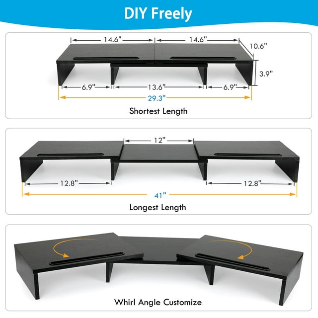 Dual Monitor Stand Riser with Adjustable Length & Angle, Double Monitor Riser for PC, Computer, Laptop