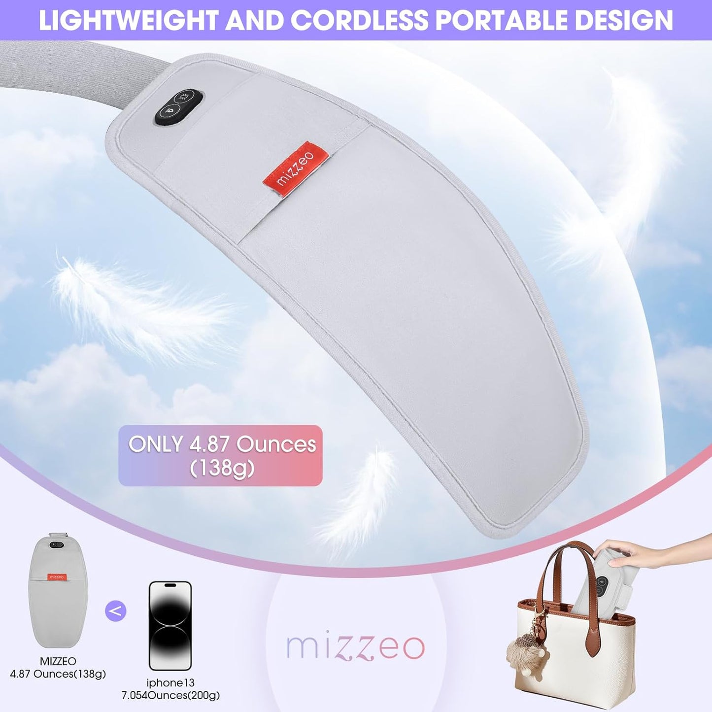 Mizzeo Portable Heating Pad for Cramps, Mizzeo 3 Levels & Modes Lightweight Waist Belt