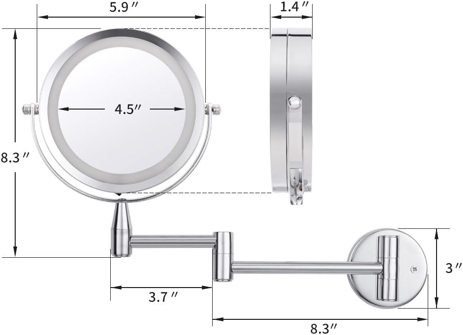 ANHO Led Cosmetic Mirror Wall Mounted, Double Side, 1X/3X Magnification