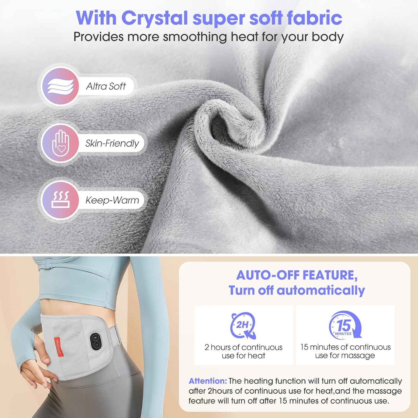 Mizzeo Portable Heating Pad for Cramps, Mizzeo 3 Levels & Modes Lightweight Waist Belt