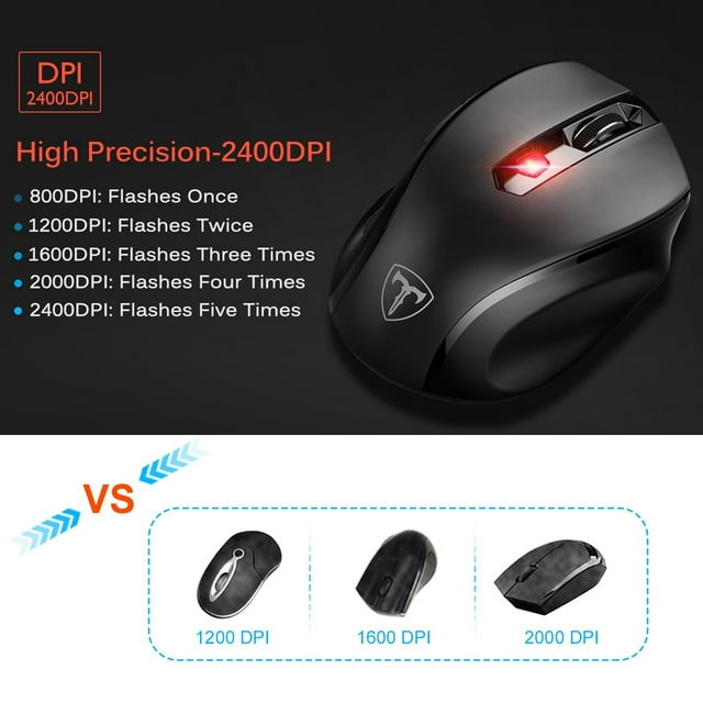 VicTsing MM057 2.4G Wireless Portable Mobile Mouse Optical Mice with USB Receiver, 5 Adjustable DPI Levels, 6 Buttons for Notebook, PC, Laptop, Computer, Macbook (Black)