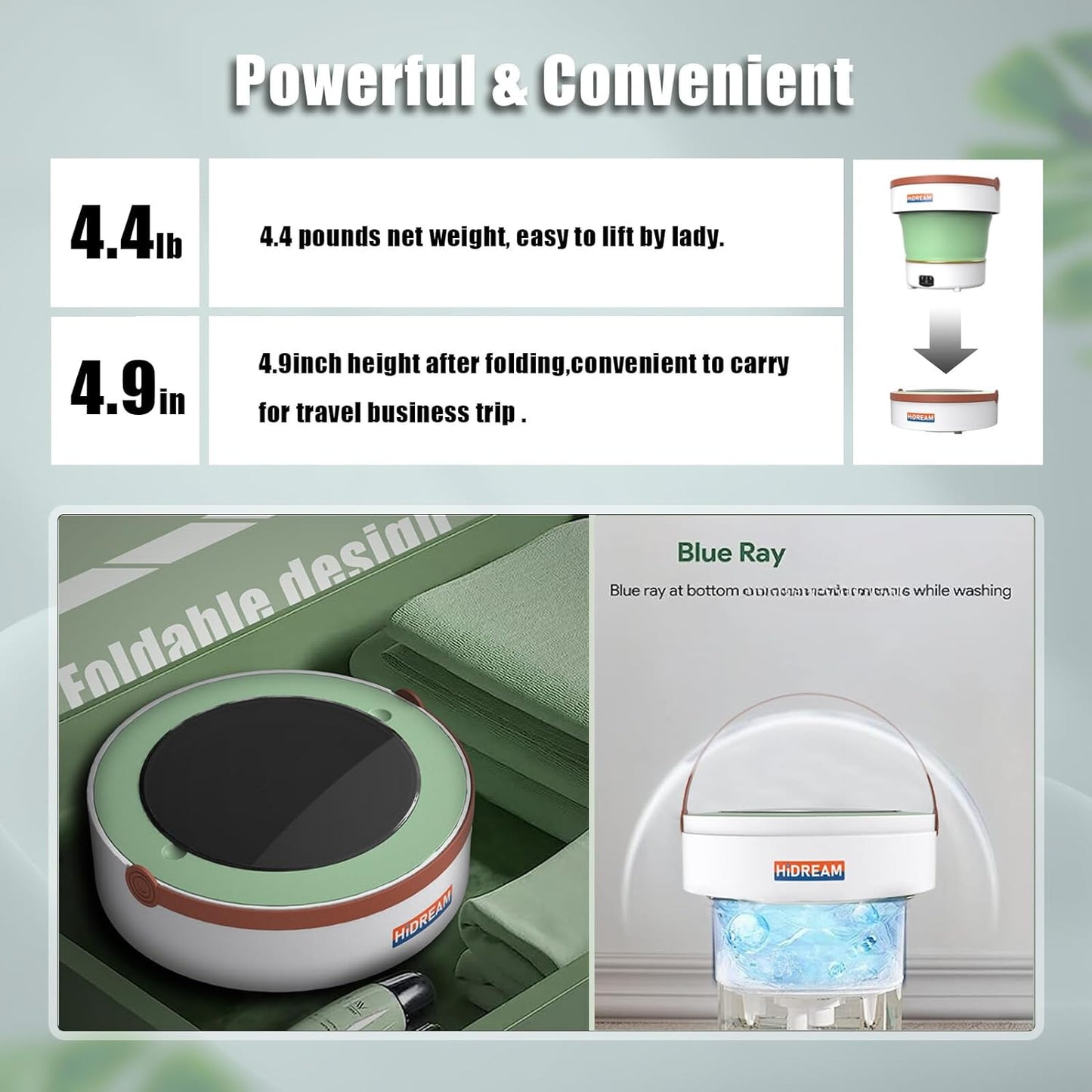 Portable Mini Washing Machine,Small Washer 9L Capacity (Green)