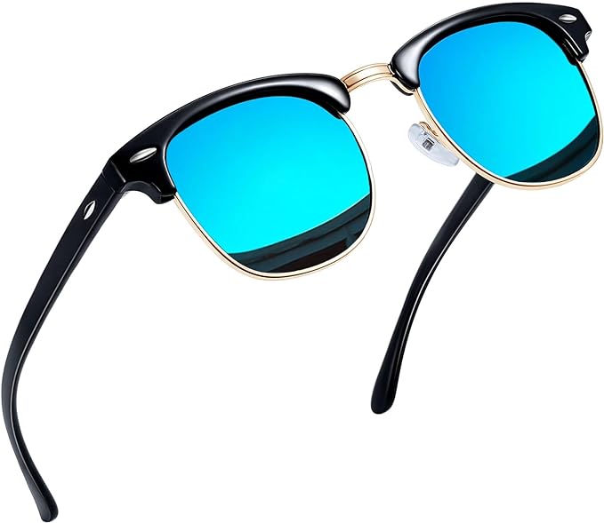 Polarized Semi Rimless Sunglasses Men Women, Classic Half Frame Sun Glasses UV Protection