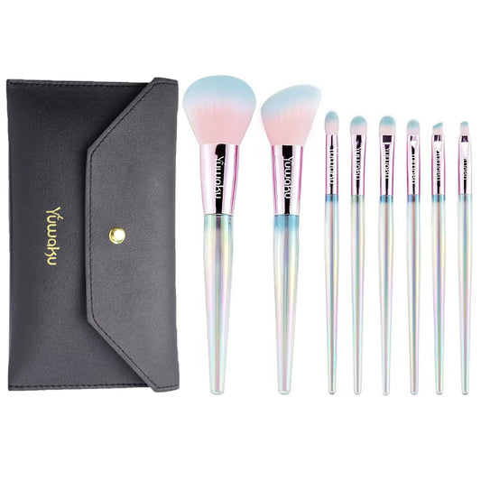 Makeup Brushes Set Professional 8pcs Premium Synthetic Bristles Acrylic Crystal Handle Contour Concealers Foundation Blending Face Powder Kabuki Face Blush Lip Eye Shadow Cosmetic Brush Kit with Premium PU Leather Bag