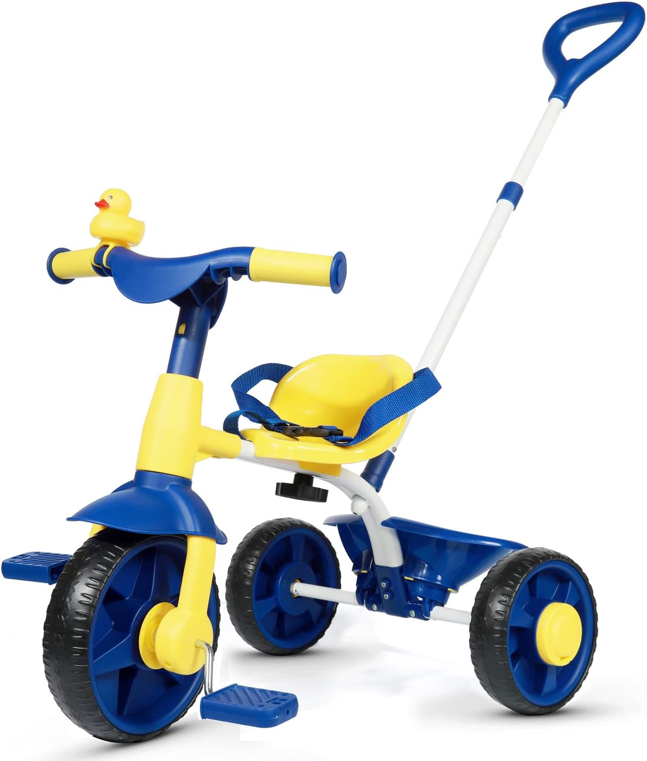 2 in 1 Kids Tricycles Age 18 Month to 3 Years, EVA Wheels Upgraded Trikes Gift for Toddlers 2 to 3 Year Old with Push Handle and Duck Bell, Blue