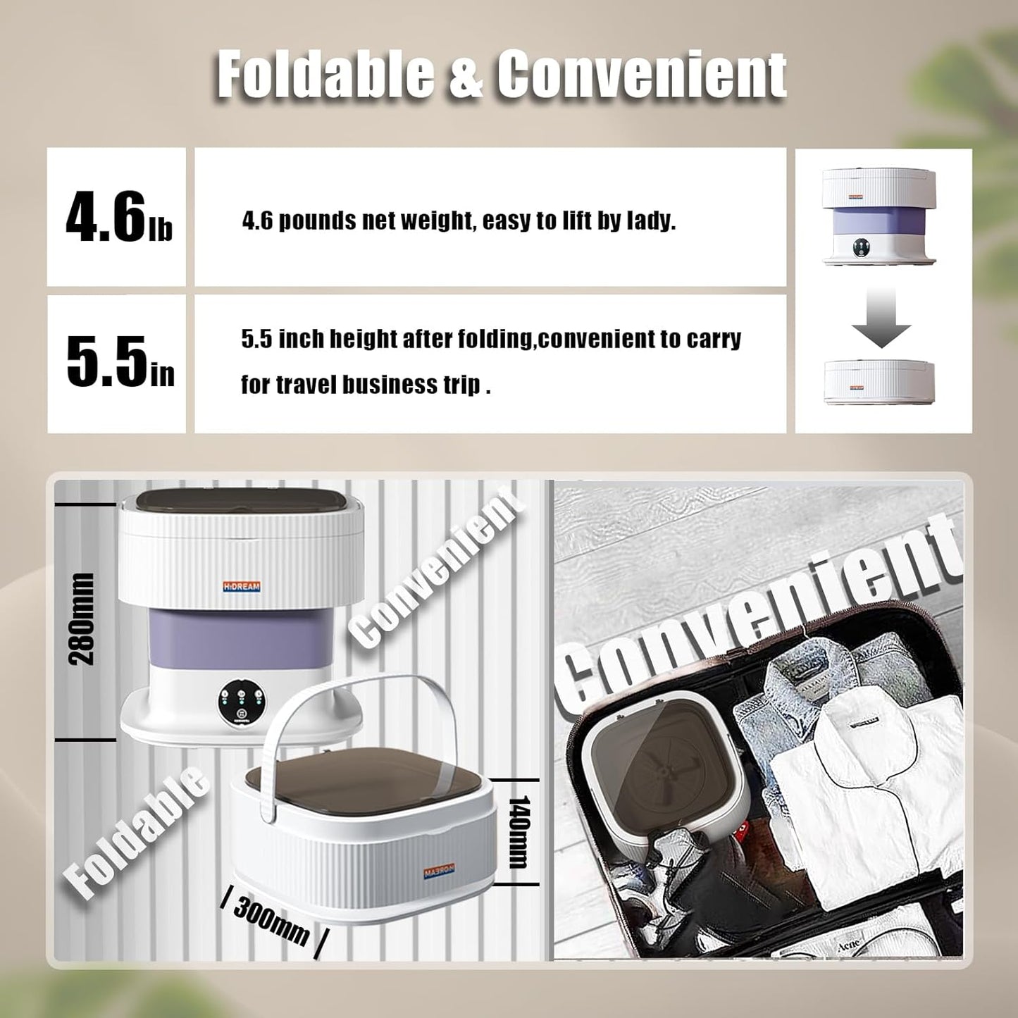 Portable Mini Washing Machine,Small Washer 9L Capacity (Lavender)