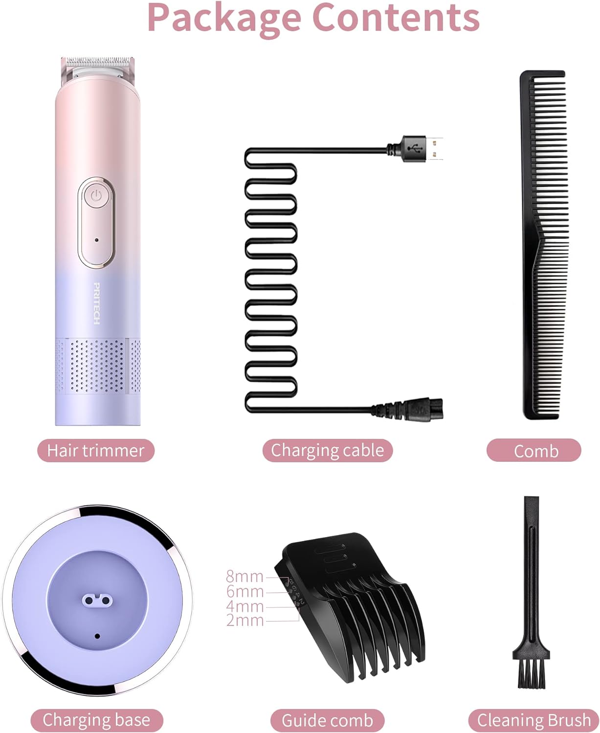 PRITECH Hair Trimmer for Women, Waterproof Bikini Trimmer, Rechargeable Pubic Hair Clippers