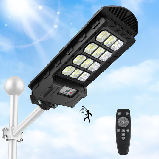 Solar Street Light, 300W IP66 Waterproof, Motion Sensor Outdoor Lights with Remote Control