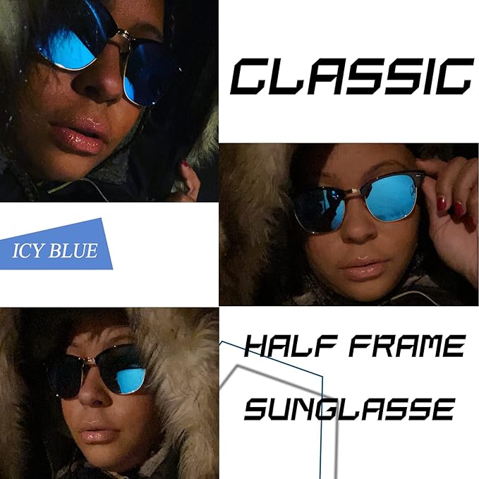 Polarized Semi Rimless Sunglasses Men Women, Classic Half Frame Sun Glasses UV Protection