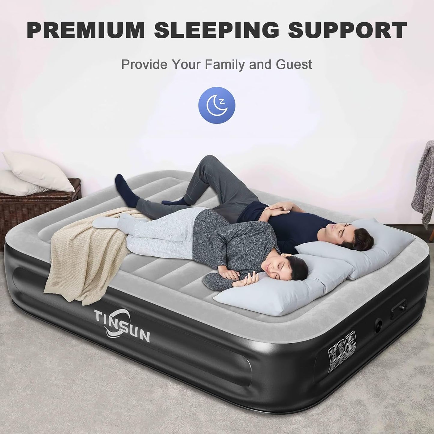 TINSUN Queen Air Mattress with Built in Pump 18'' Durable Air Bed