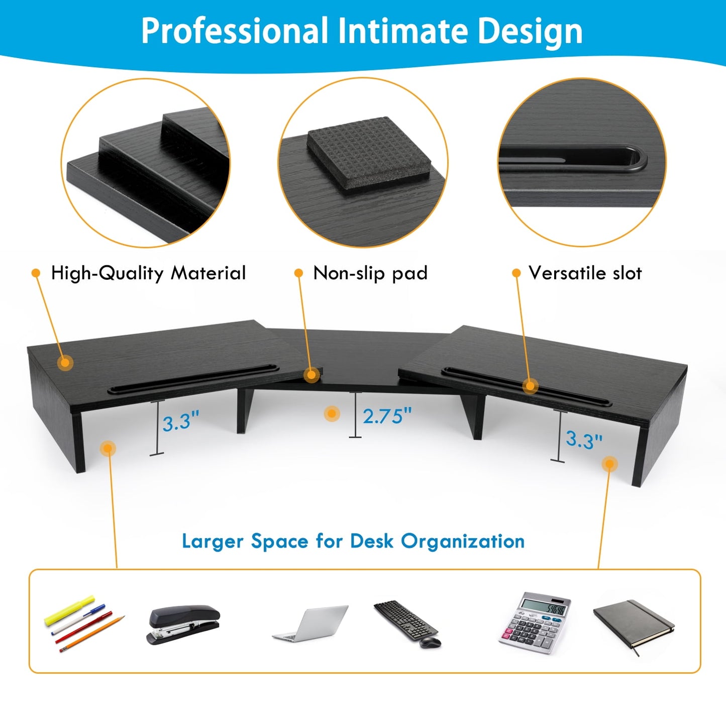 Dual Monitor Stand Riser with Adjustable Length & Angle, Double Monitor Riser for PC, Computer, Laptop