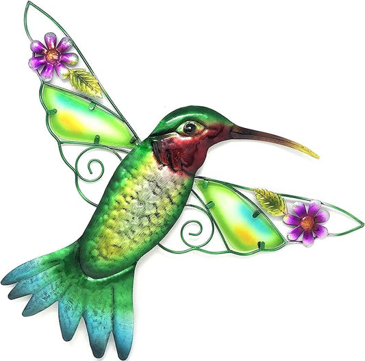 Bejeweled Display Hummingbird w/Glass Wall Art Plaque & Home Decor