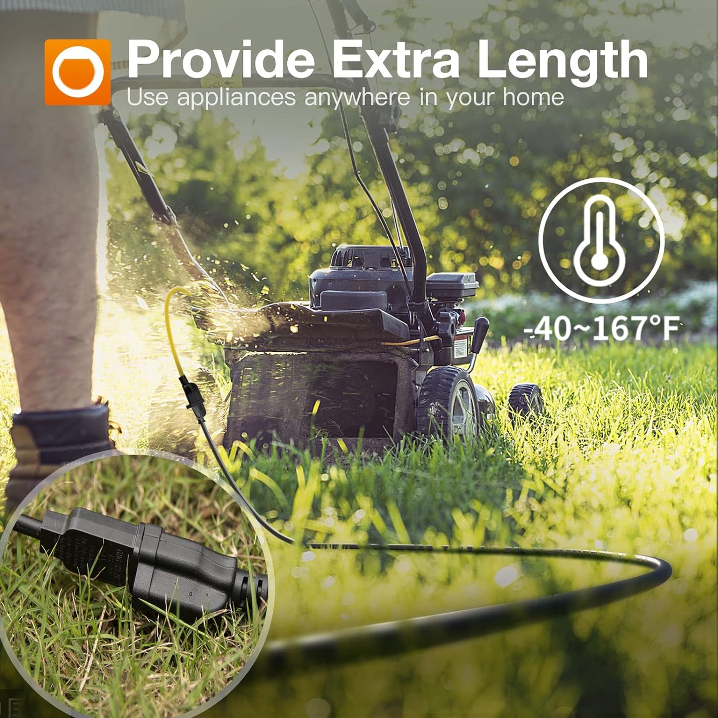 25 Feet Outdoor Extension Cord Waterproof Deep Black 16 AWG 3 Prong