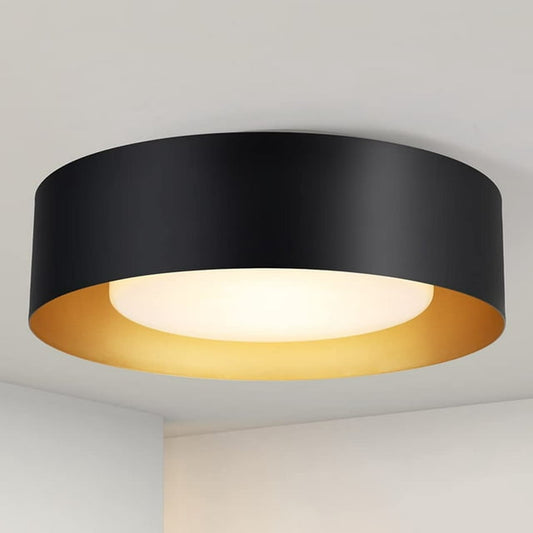 HUIXIAN Modern Black and Gold Flush Mount Ceiling Lights, 16.5" Minimalist Drum Round Ceiling Lighting, Acrylic Close to Ceiling Light Fixtures for Living Room, Bedroom, Dining Room, Kitchen, Hallways