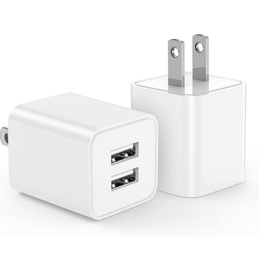 USB Wall Charger, 1-Pack 2.4A/5V Dual Port USB Plug Wall Power Adapter Fast Charging 2-Port Cube Compatible with Apple iPhone, iPad, Samsung Galaxy, Note, HTC, LG & More (White)