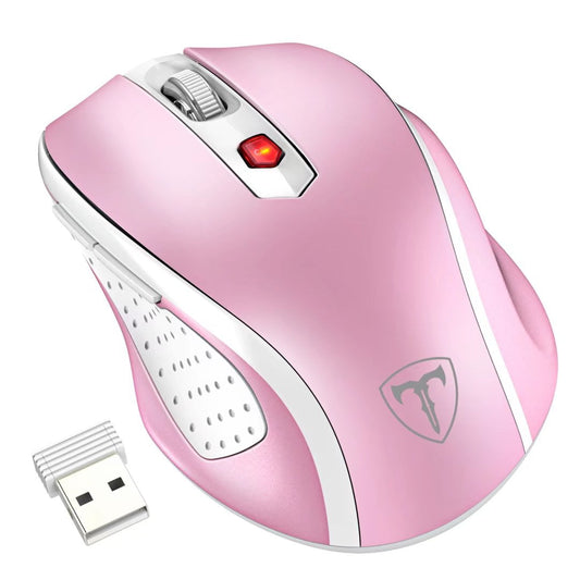 VicTsing MM057 2.4G Wireless Portable Mobile Mouse Optical Mice with USB Receiver, 5 Adjustable DPI Levels, 6 Buttons for Notebook, PC, Laptop, Computer, Macbook (Pink)