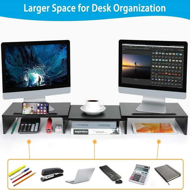 Dual Monitor Stand Riser with Adjustable Length & Angle, Double Monitor Riser for PC, Computer, Laptop