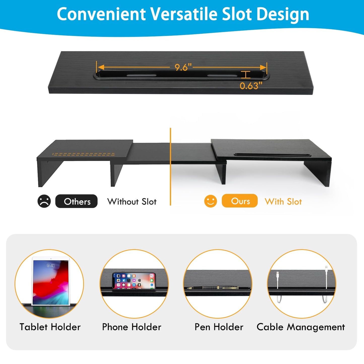 Dual Monitor Stand Riser with Adjustable Length & Angle, Double Monitor Riser for PC, Computer, Laptop