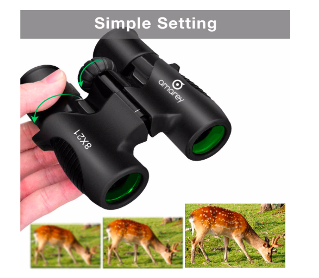 Amarey Kids Binoculars HD 8x21 - Zoom Compact Wide Angle Shock Proof W Neck Cord