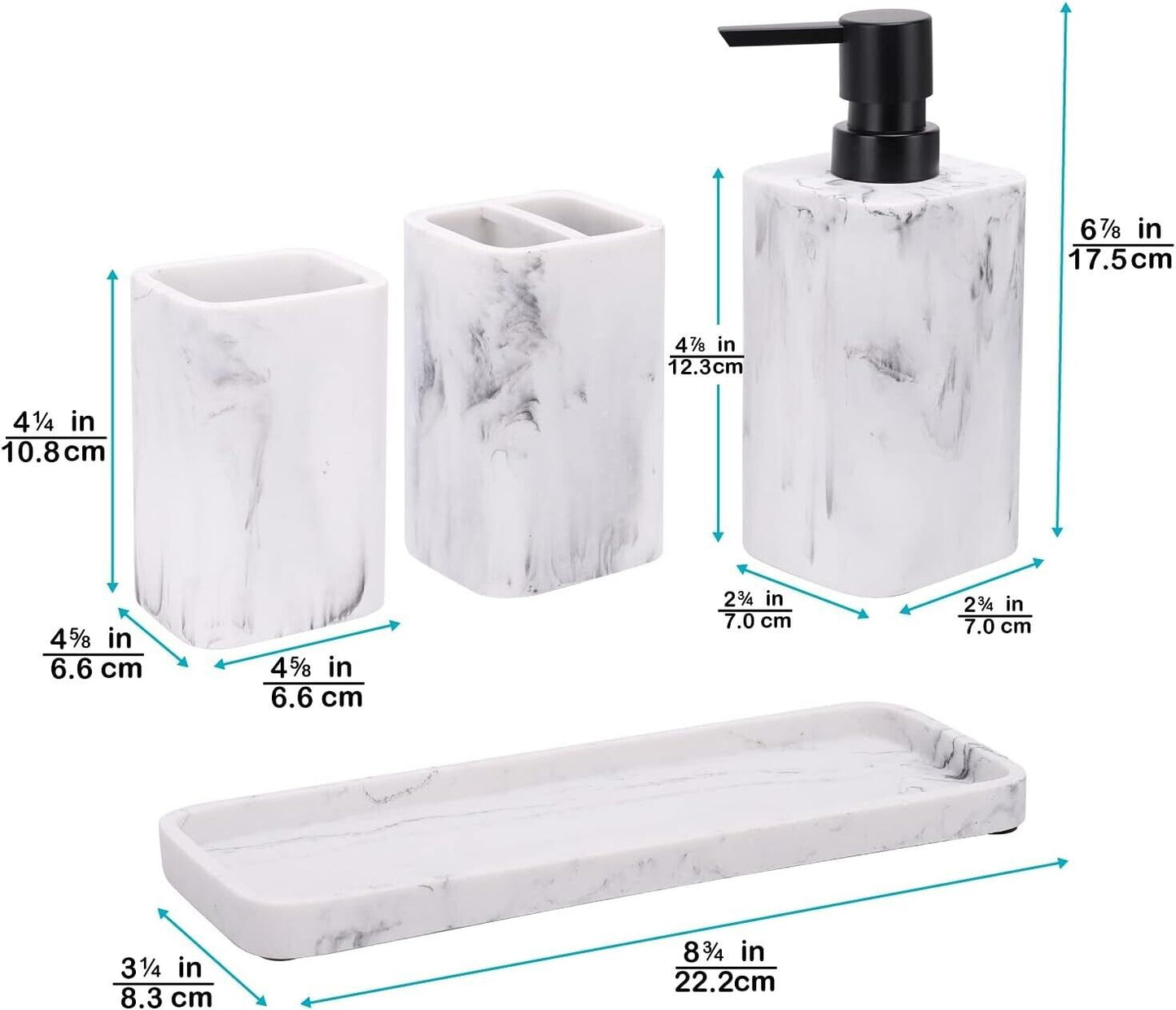 ZCCZ Bathroom Accessory Sets, 4 Pieces Bathroom Accessories Complete Set Vanity