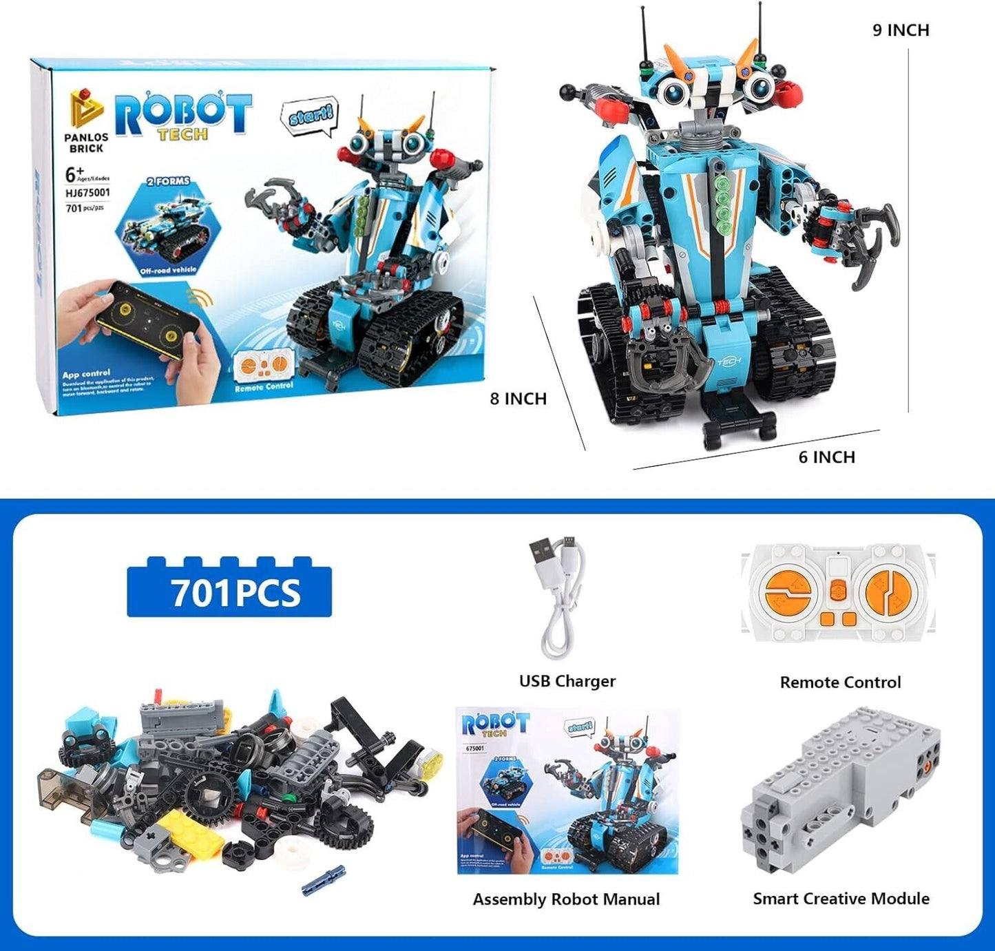 PANLOS Remote & APP Controlled Robot Building Toys 2 in 1 Programmable Robot Toy